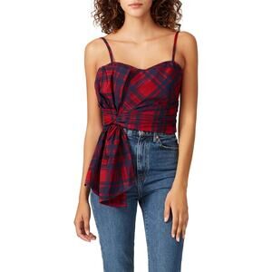 Flor et.al Plaid Eagles Jacquard Corset‎ Top Red Holiday Preppy Bow Twee Small